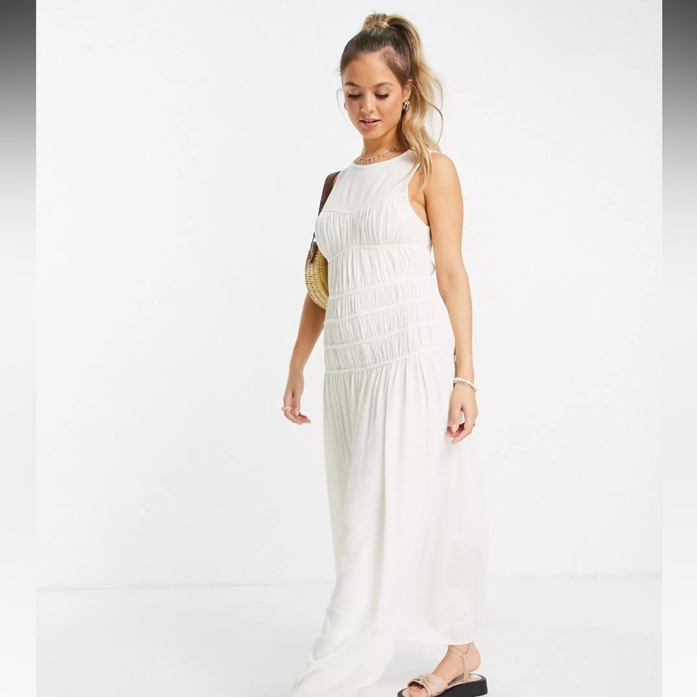 ASOS design linen blend midi summer dress creamy white boho
